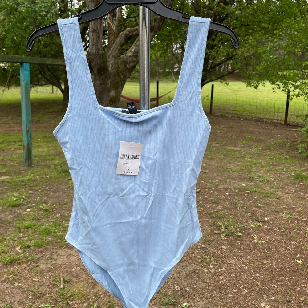 Forever 21 Blue Bodysuit Scoop Neck High-Cut